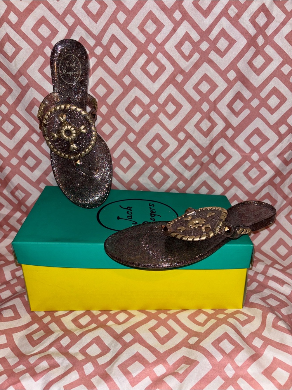 Jack Rogers Sparkle Jelly Glitter Georgina Silver Gold Metallic Sandals